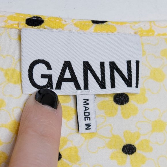 Ganni Floral Crepe Wrap Top Maize G32 - Picture 9 of 10